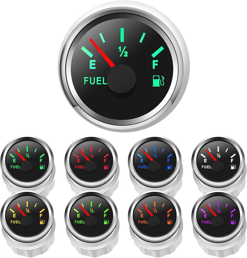 Rupse 2" Fuel Level Gauge 8 Color Backlight 5 Signals Adjustable 0-190ohm,0-180ohm,10-180ohm,240-33ohm,240-30ohm,Fuel Gauge Kit for Boat Car RV Truck Vehicle Motorcycle - Image 2